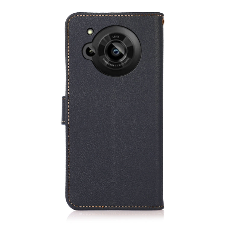 For Sharp Aquos R7 KHAZNEH Custer Genuine Leather RFID Phone Case(Blue)