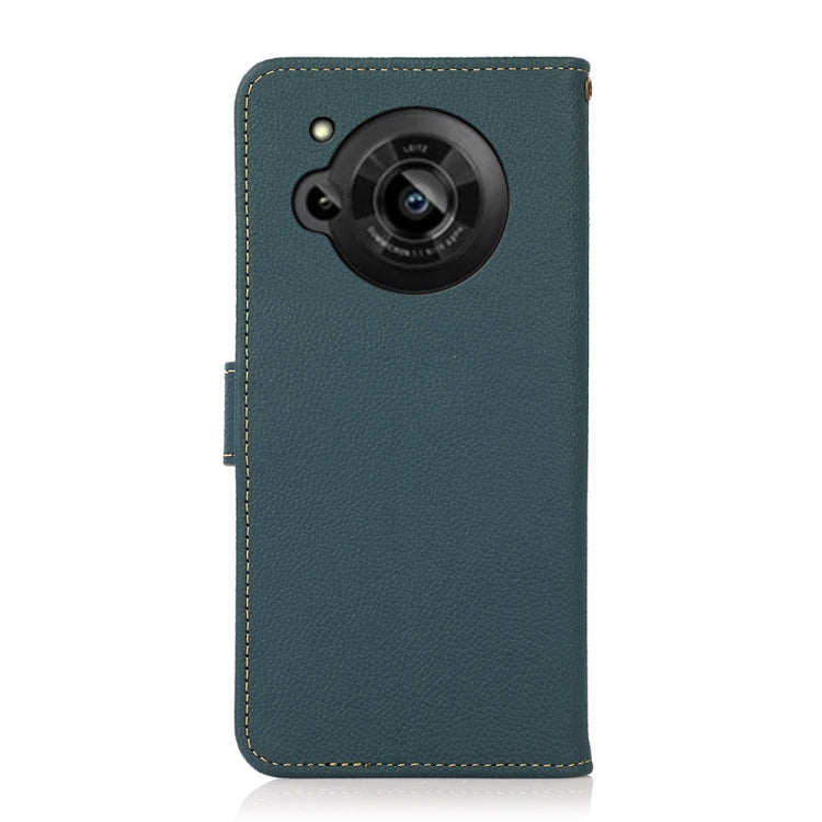 For Sharp Aquos R7 KHAZNEH Custer Genuine Leather RFID Phone Case(Green)