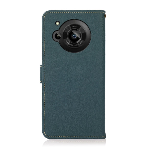 For Sharp Aquos R7 KHAZNEH Custer Genuine Leather RFID Phone Case(Green)