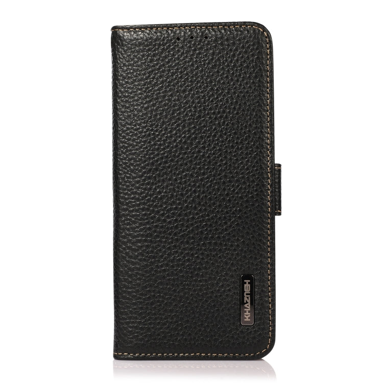 For Sharp Aquos R7 KHAZNEH Side-Magnetic Litchi Genuine Leather RFID Phone Case(Black)