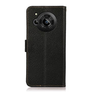 For Sharp Aquos R7 KHAZNEH Side-Magnetic Litchi Genuine Leather RFID Phone Case(Black)