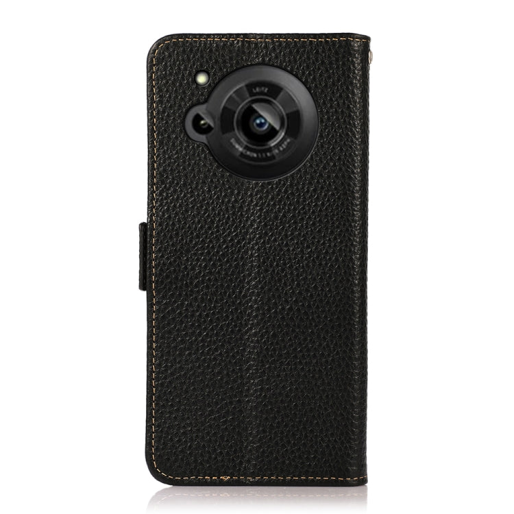 For Sharp Aquos R7 KHAZNEH Side-Magnetic Litchi Genuine Leather RFID Phone Case(Black)