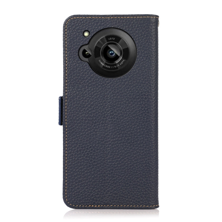 For Sharp Aquos R7 KHAZNEH Side-Magnetic Litchi Genuine Leather RFID Phone Case(Blue)