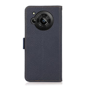 For Sharp Aquos R7 KHAZNEH Side-Magnetic Litchi Genuine Leather RFID Phone Case(Blue)