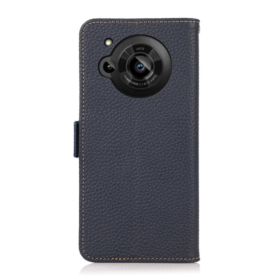 For Sharp Aquos R7 KHAZNEH Side-Magnetic Litchi Genuine Leather RFID Phone Case(Blue)