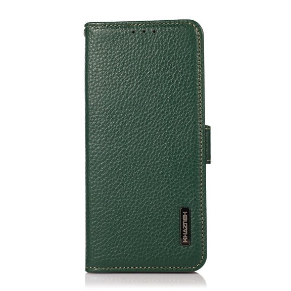 For Sharp Aquos R7 KHAZNEH Side-Magnetic Litchi Genuine Leather RFID Phone Case(Green)