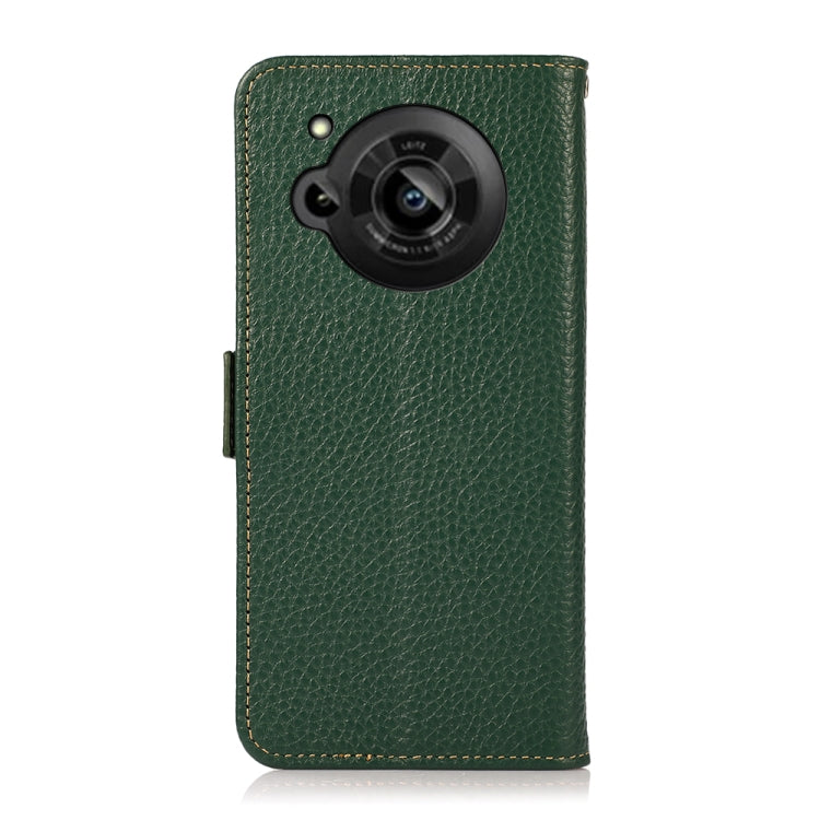 For Sharp Aquos R7 KHAZNEH Side-Magnetic Litchi Genuine Leather RFID Phone Case(Green)