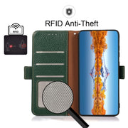 For Sharp Aquos R7 KHAZNEH Side-Magnetic Litchi Genuine Leather RFID Phone Case(Green)