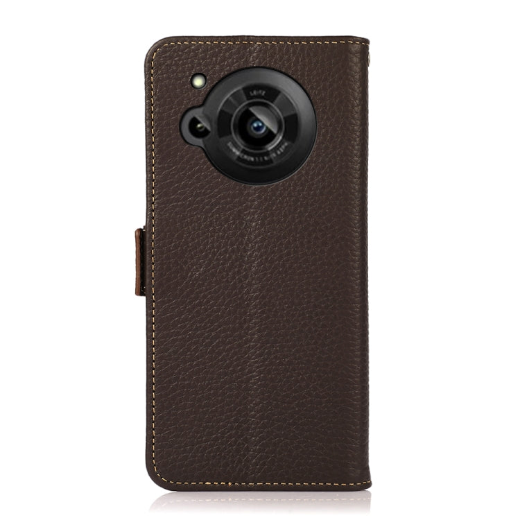 For Sharp Aquos R7 KHAZNEH Side-Magnetic Litchi Genuine Leather RFID Phone Case(Brown)