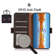For Sharp Aquos R7 KHAZNEH Side-Magnetic Litchi Genuine Leather RFID Phone Case(Brown)