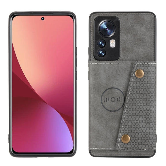 For Xiaomi 12 Double Buckle PU + TPU Shockproof Magnetic Phone Case(Grey)