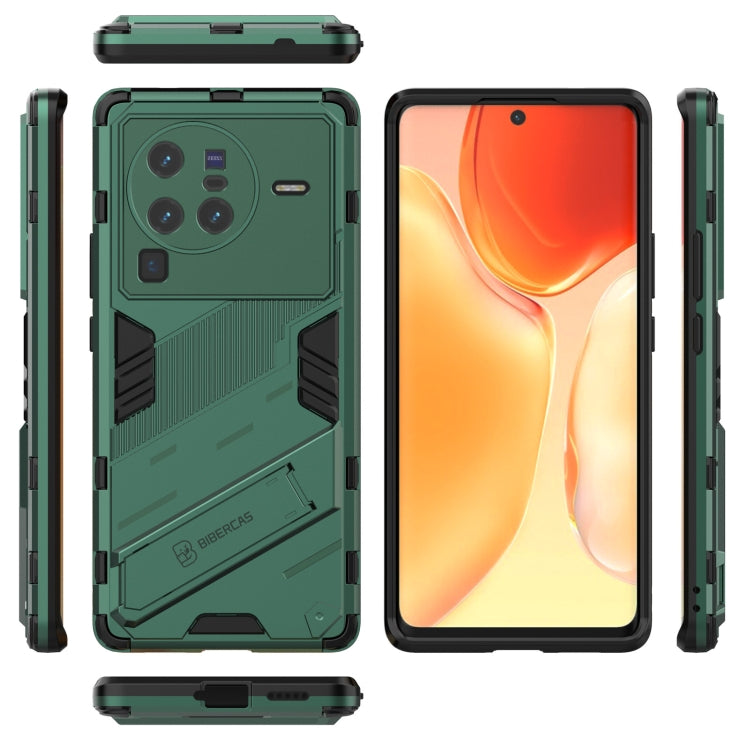 For vivo X80 Pro Punk Armor PC + TPU Phone Case with Holder(Green)
