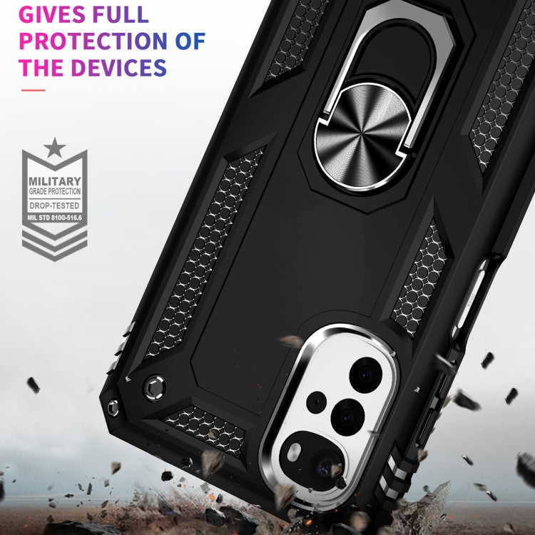 For Motorola Moto G22 Shockproof TPU + PC Holder Phone Case(Black)