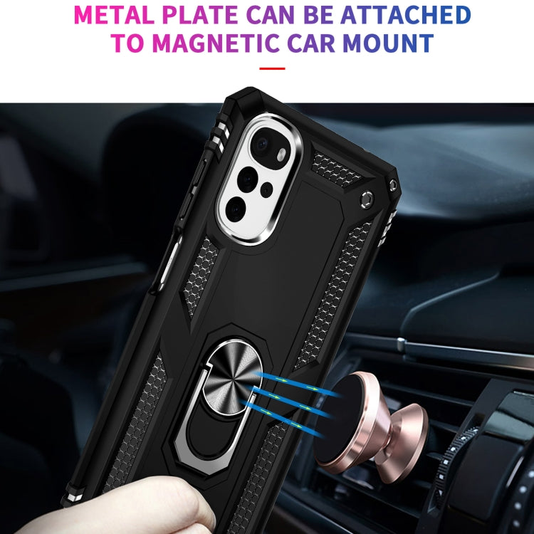 For Motorola Moto G22 Shockproof TPU + PC Holder Phone Case(Black)