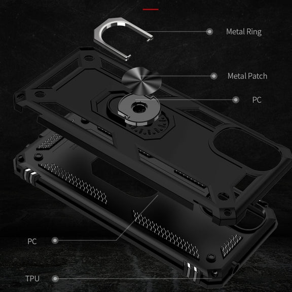 For Motorola Moto G22 Shockproof TPU + PC Holder Phone Case(Black)