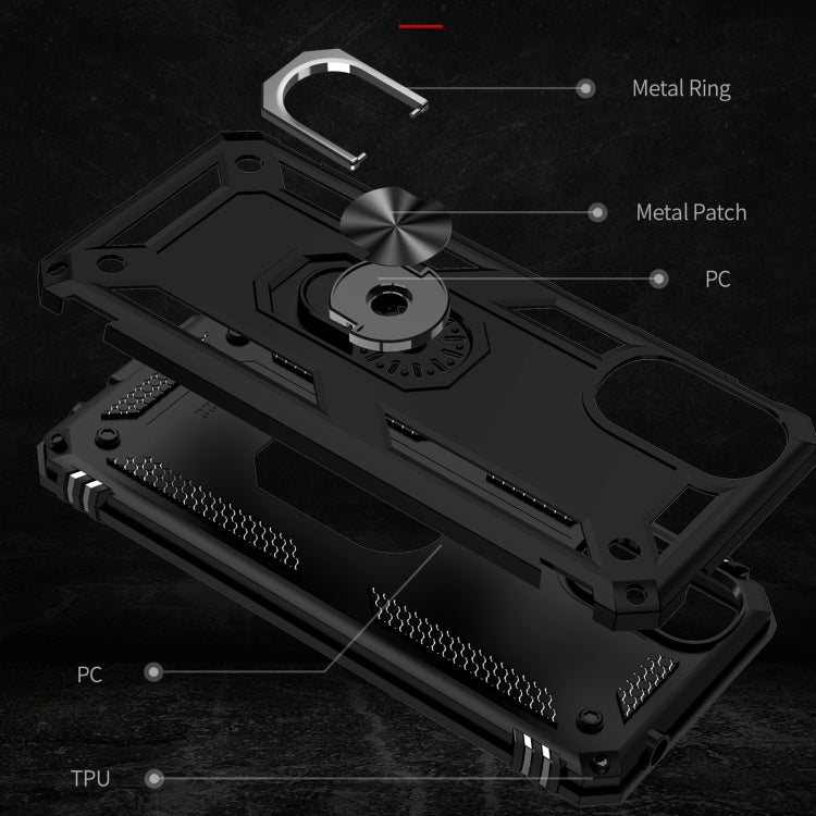 For Motorola Moto G22 Shockproof TPU + PC Holder Phone Case(Black)