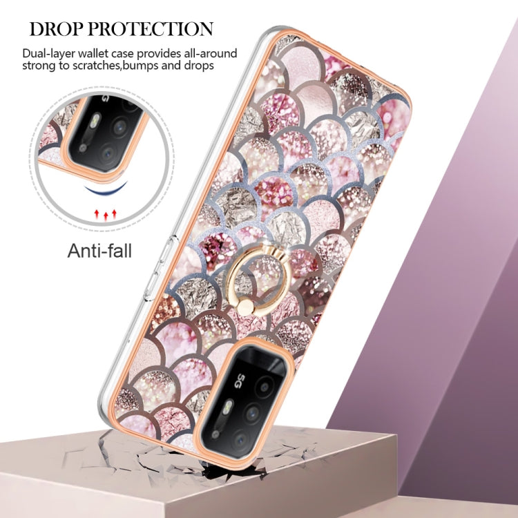 For OPPO A94 5G / A95 5G Electroplating IMD TPU Phone Case with Ring(Pink Scales)