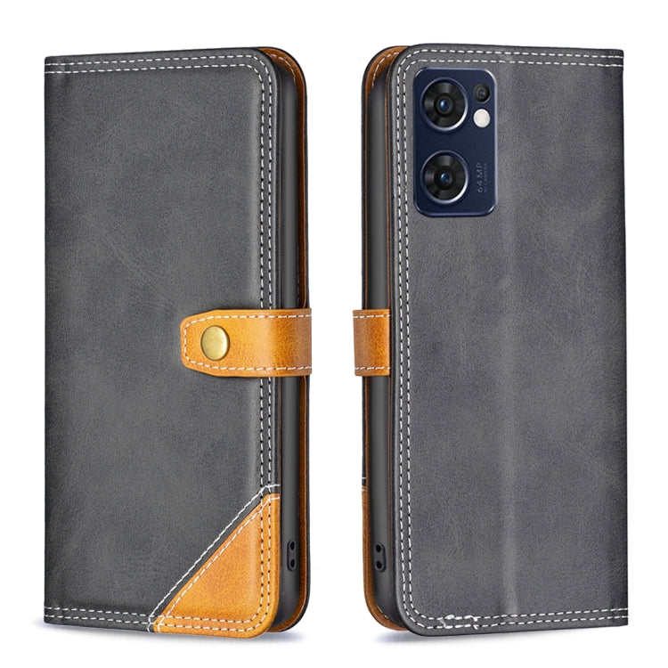 For OPPO Reno7 5G / Find X5 Lite Color Matching Double Sewing Thread Leather Phone Case(Black)
