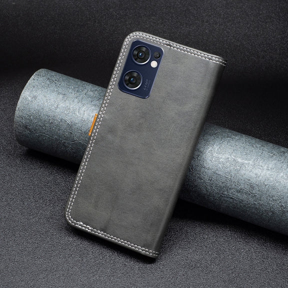 For OPPO Reno7 5G / Find X5 Lite Color Matching Double Sewing Thread Leather Phone Case(Black)