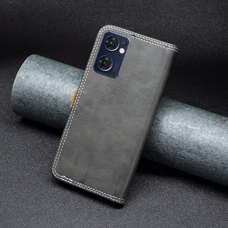 For OPPO Reno7 5G / Find X5 Lite Color Matching Double Sewing Thread Leather Phone Case(Black)