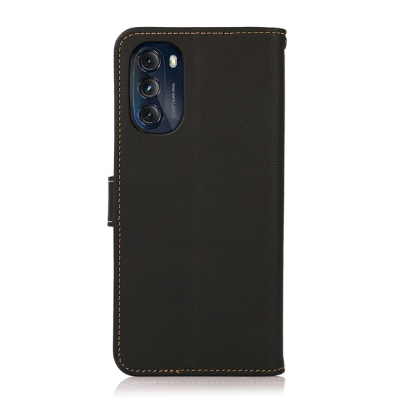 For Motorola Moto G 2022 5G KHAZNEH Custer Genuine Leather RFID Phone Case(Black)