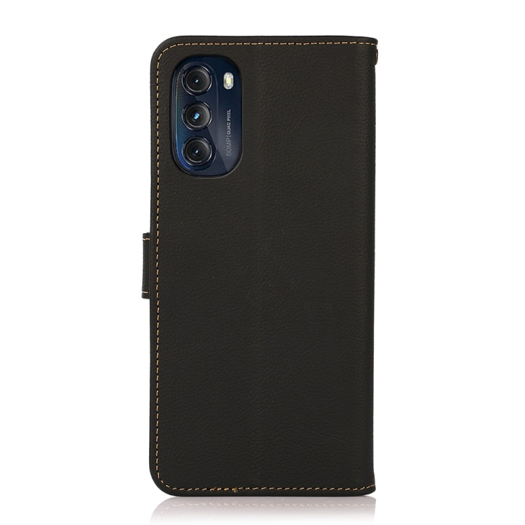 For Motorola Moto G 2022 5G KHAZNEH Custer Genuine Leather RFID Phone Case(Black)