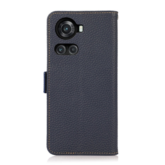 For OnePlus 10R / Ace KHAZNEH Side-Magnetic Litchi Genuine Leather RFID Phone Case(Blue)