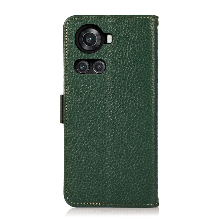 For OnePlus 10R / Ace KHAZNEH Side-Magnetic Litchi Genuine Leather RFID Phone Case(Green)