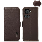 For OnePlus 10R / Ace KHAZNEH Side-Magnetic Litchi Genuine Leather RFID Phone Case(Brown)