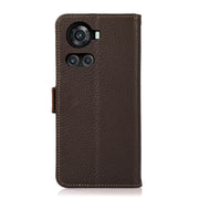 For OnePlus 10R / Ace KHAZNEH Side-Magnetic Litchi Genuine Leather RFID Phone Case(Brown)