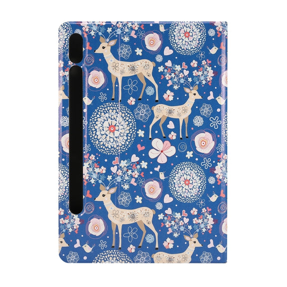 For Samsung Galaxy Tab S8 / Tab S7 Painted Voltage Pen Slot Tablet Smart Case(Blue Elk)