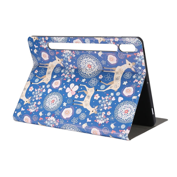 For Samsung Galaxy Tab S8 / Tab S7 Painted Voltage Pen Slot Tablet Smart Case(Blue Elk)