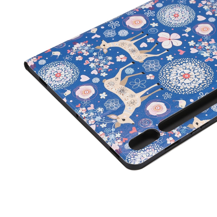 For Samsung Galaxy Tab S8 / Tab S7 Painted Voltage Pen Slot Tablet Smart Case(Blue Elk)