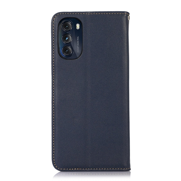 For Motorola Moto G 2022 5G KHAZNEH Nappa Top Layer Cowhide Leather Phone Case(Blue)