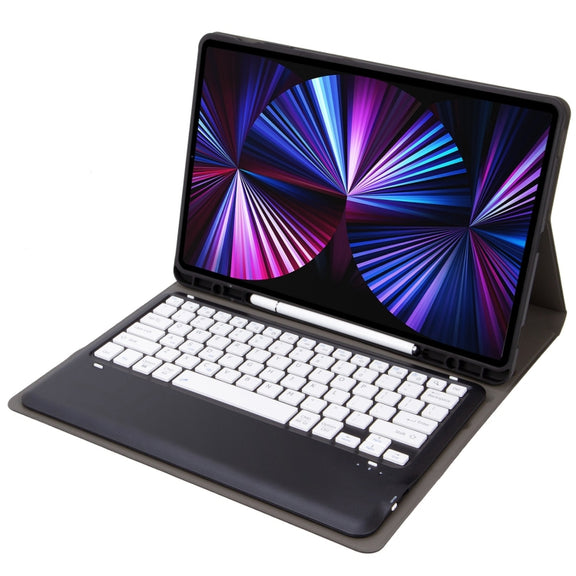 C12B Detachable Pen Slot Bluetooth Keyboard Leather Tablet Case For iPad Pro 12.9 inch 2021/2020/2018(Black)