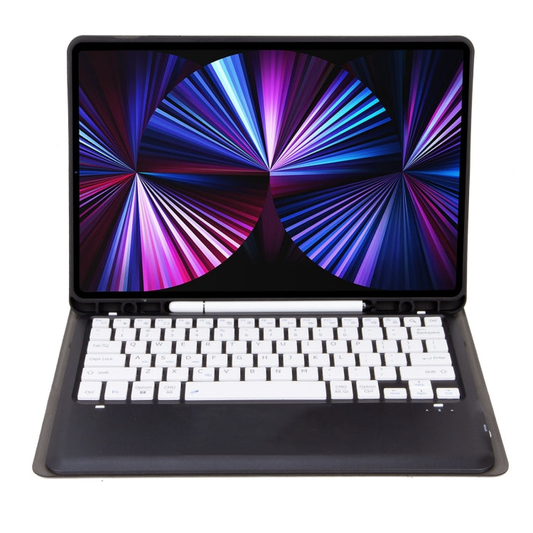 C12B Detachable Pen Slot Bluetooth Keyboard Leather Tablet Case For iPad Pro 12.9 inch 2021/2020/2018(Black)