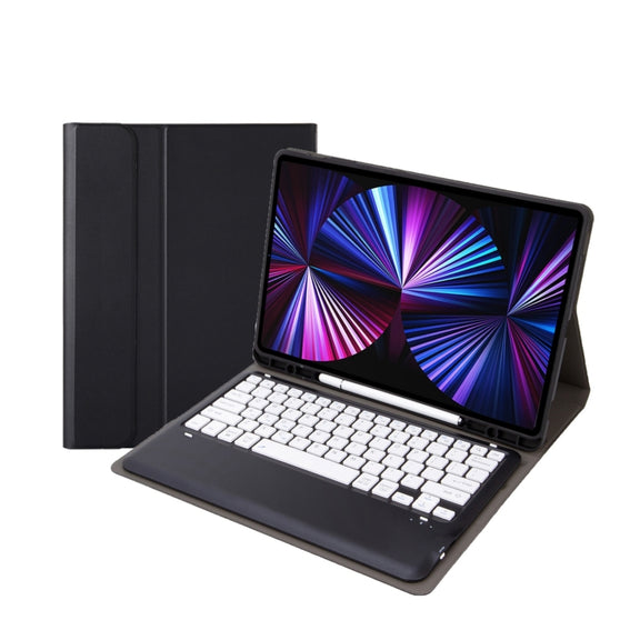 C12B Detachable Pen Slot Bluetooth Keyboard Leather Tablet Case For iPad Pro 12.9 inch 2021/2020/2018(Black)