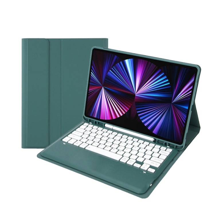C12B Detachable Pen Slot Bluetooth Keyboard Leather Tablet Case For iPad Air 13 2025 / 2024 / Pro 12.9 inch 2021/2020/2018(Dark Green)