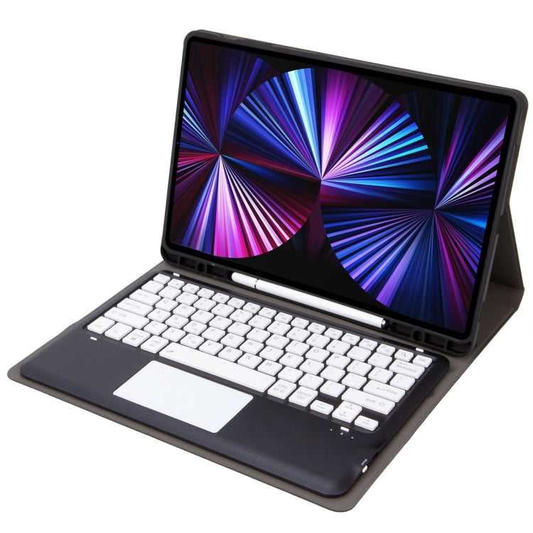 T12B-A Detachable Touch Pad Bluetooth Keyboard Leather Tablet Case For iPad Air 13 2025 / 2024 / Pro 12.9 inch 2021/2020/2018(Black)