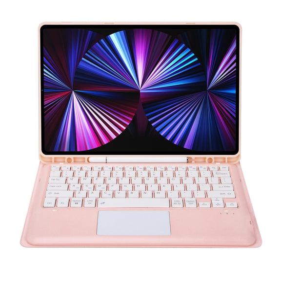 T12B-A Detachable Touch Pad Bluetooth Keyboard Leather Tablet Case For iPad Pro 12.9 inch 2021/2020/2018(Pink)