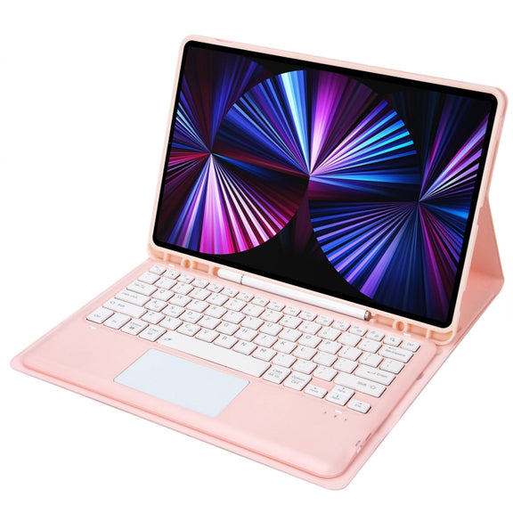 T12B-A Detachable Touch Pad Bluetooth Keyboard Leather Tablet Case For iPad Pro 12.9 inch 2021/2020/2018(Pink)