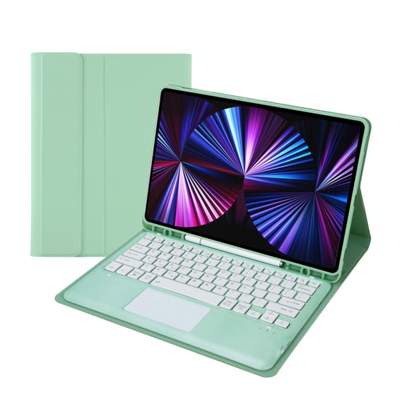 T12B-A Detachable Touch Pad Bluetooth Keyboard Leather Tablet Case For iPad Air 13 2025 / 2024 / Pro 12.9 inch 2021/2020/2018(Mint Green)