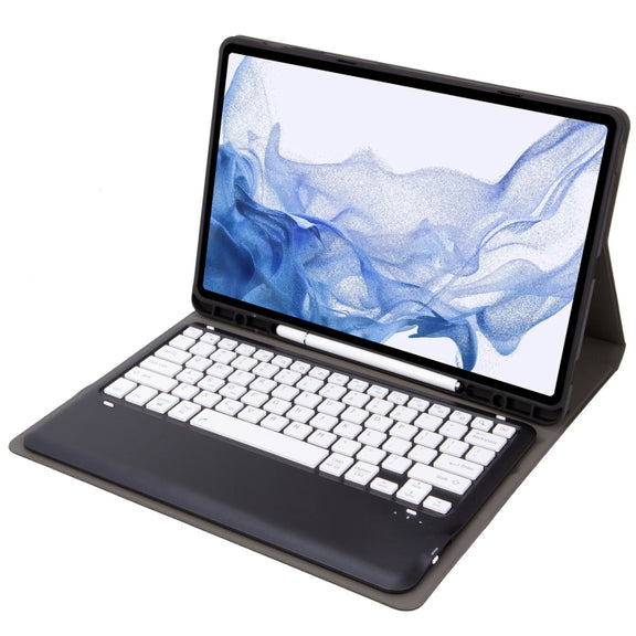 T800B Pen Slot Detachable Bluetooth Keyboard Leather Tablet Case For Samsung Galaxy Tab S8+/S7+/S7 FE(Black)