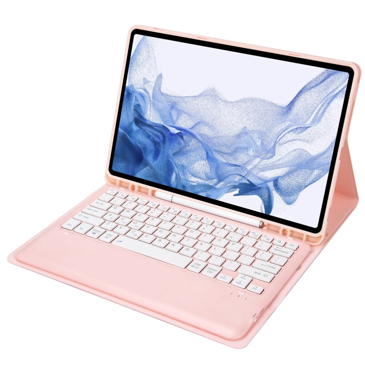 T800B Pen Slot Detachable Bluetooth Keyboard Leather Tablet Case For Samsung Galaxy Tab S8+/S7+/S7 FE(Pink)