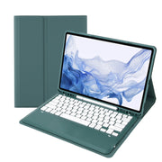 T800B Pen Slot Detachable Bluetooth Keyboard Leather Tablet Case For Samsung Galaxy Tab S8+/S7+/S7 FE(Dark Green)