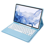 T800B Pen Slot Detachable Bluetooth Keyboard Leather Tablet Case For Samsung Galaxy Tab S8+/S7+/S7 FE(Sky Blue)