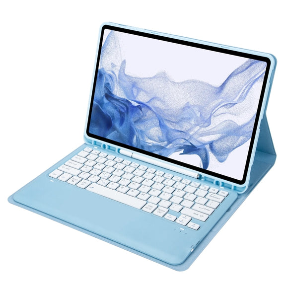 T800B Pen Slot Detachable Bluetooth Keyboard Leather Tablet Case For Samsung Galaxy Tab S8+/S7+/S7 FE(Sky Blue)