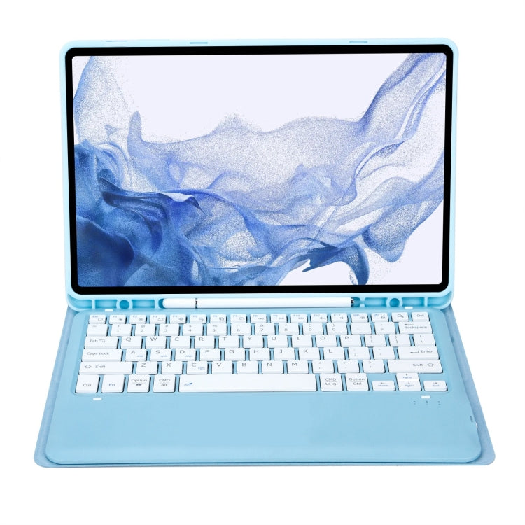T800B Pen Slot Detachable Bluetooth Keyboard Leather Tablet Case For Samsung Galaxy Tab S8+/S7+/S7 FE(Sky Blue)