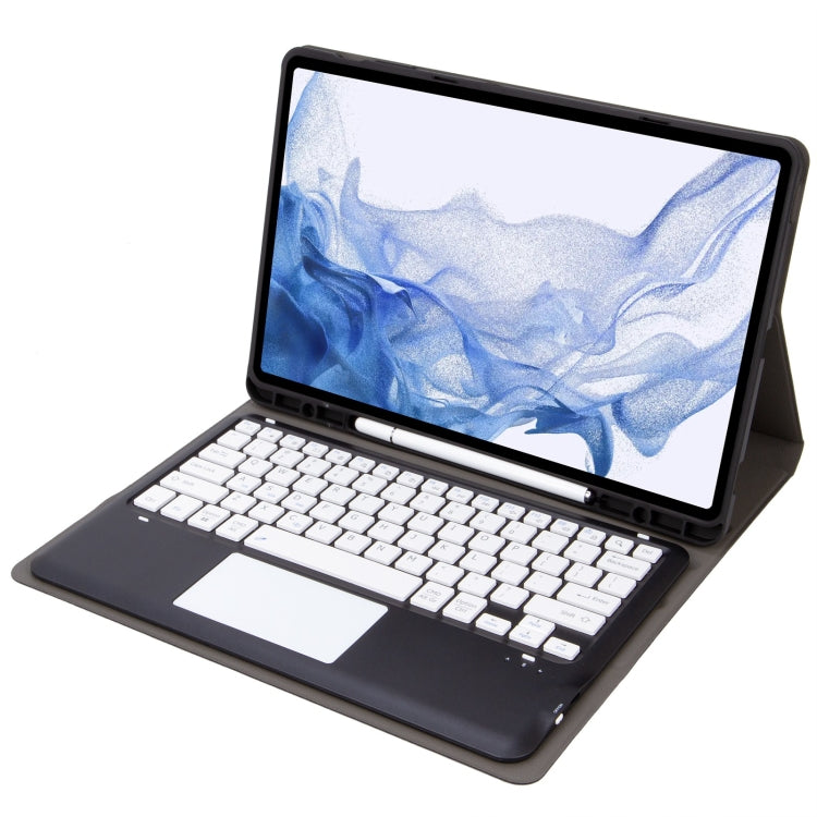 T800B-A Touch Pad Detachable Bluetooth Keyboard Leather Tablet Case For Samsung Galaxy Tab S8+/S7+/S7 FE(Black)