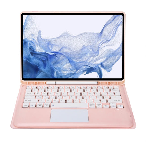 T800B-A Touch Pad Detachable Bluetooth Keyboard Leather Tablet Case For Samsung Galaxy Tab S8+/S7+/S7 FE(Pink)